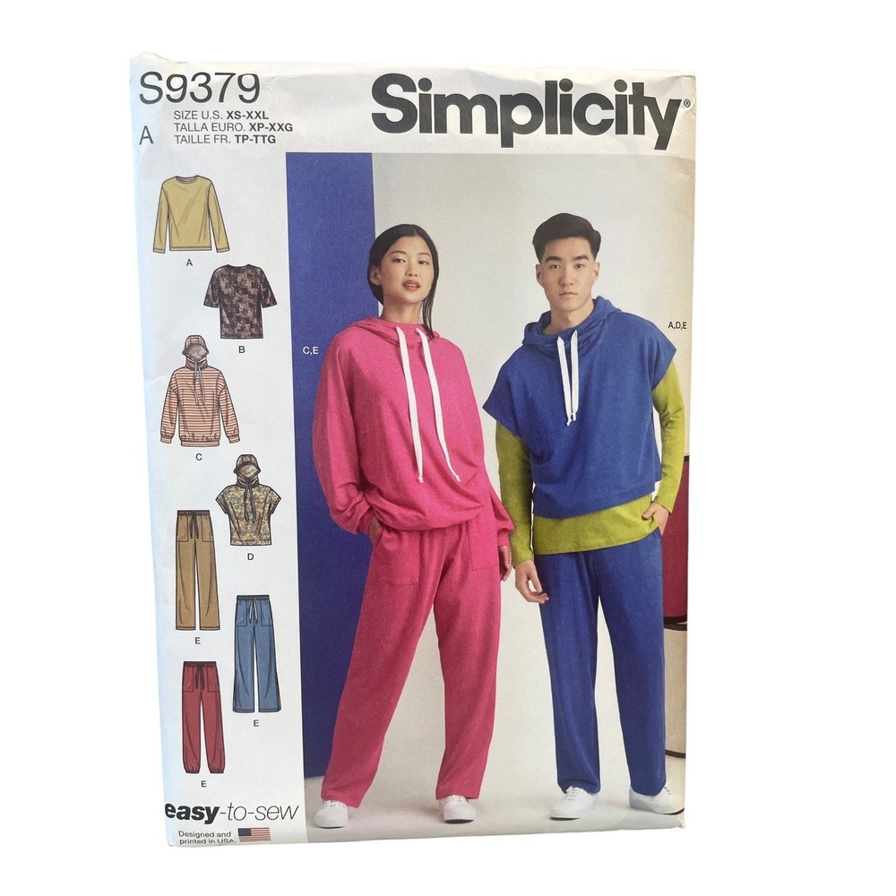 Simplicity S9379 Sewing Pattern Unisex XS-XXL Multi Loungewear Hoodie Pants Tee